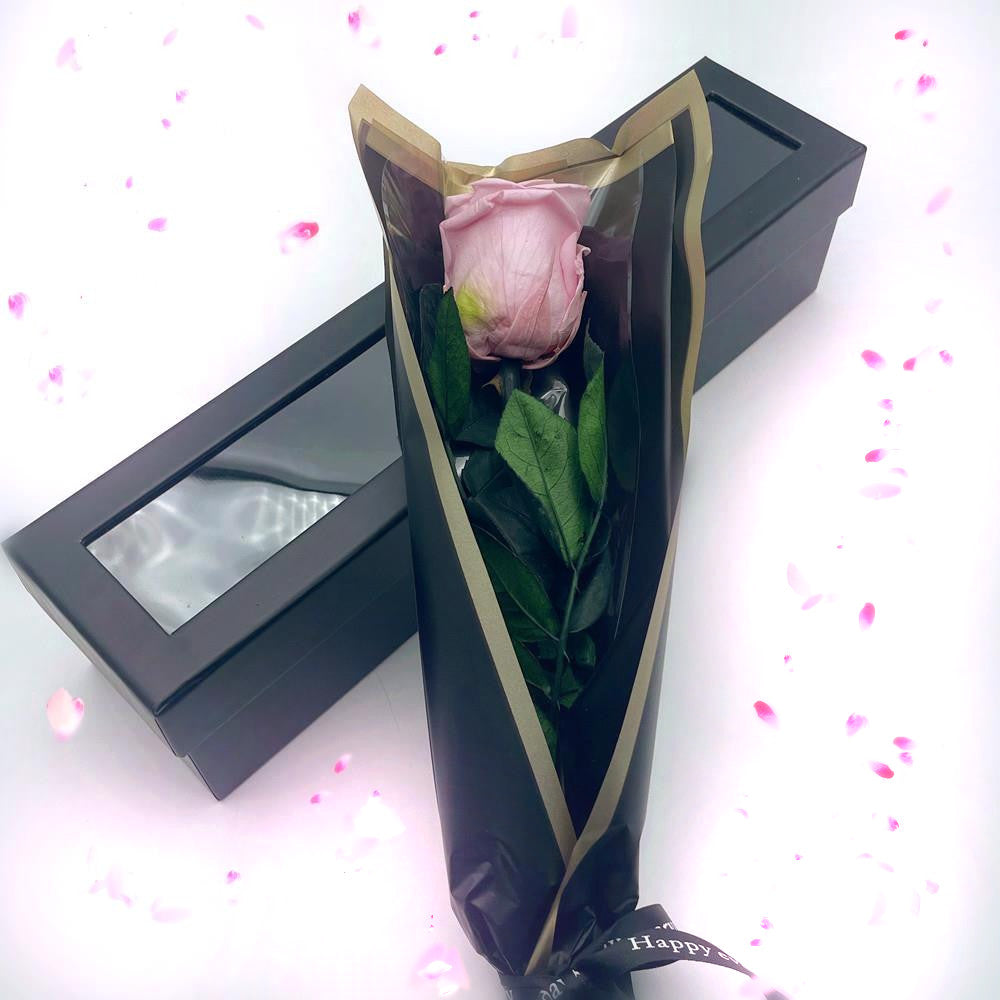 Classic eternal single rose in pink, front view