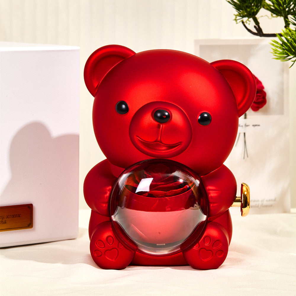 Rotating Eternal Rose Bear Gift Box