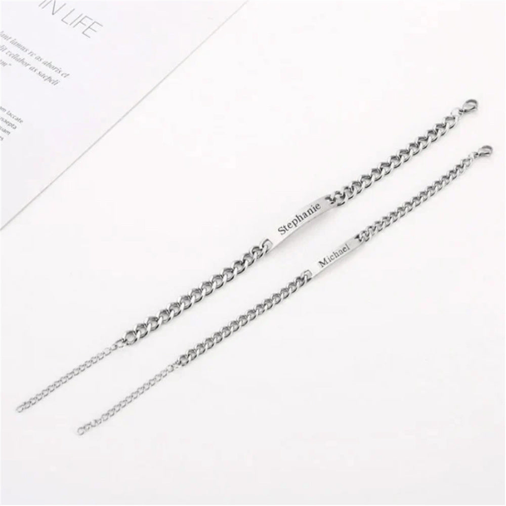 Chic engravable titanium couple bracelet in silver
