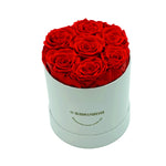 Classic round eternal rose gift box in red, front view 1