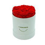 Classic round eternal rose gift box in red, front view 2