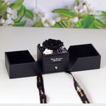 Dual-door eternal rose jewelry box in black, front view