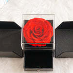 Close-up of red dual-door eternal rose jewelry box design