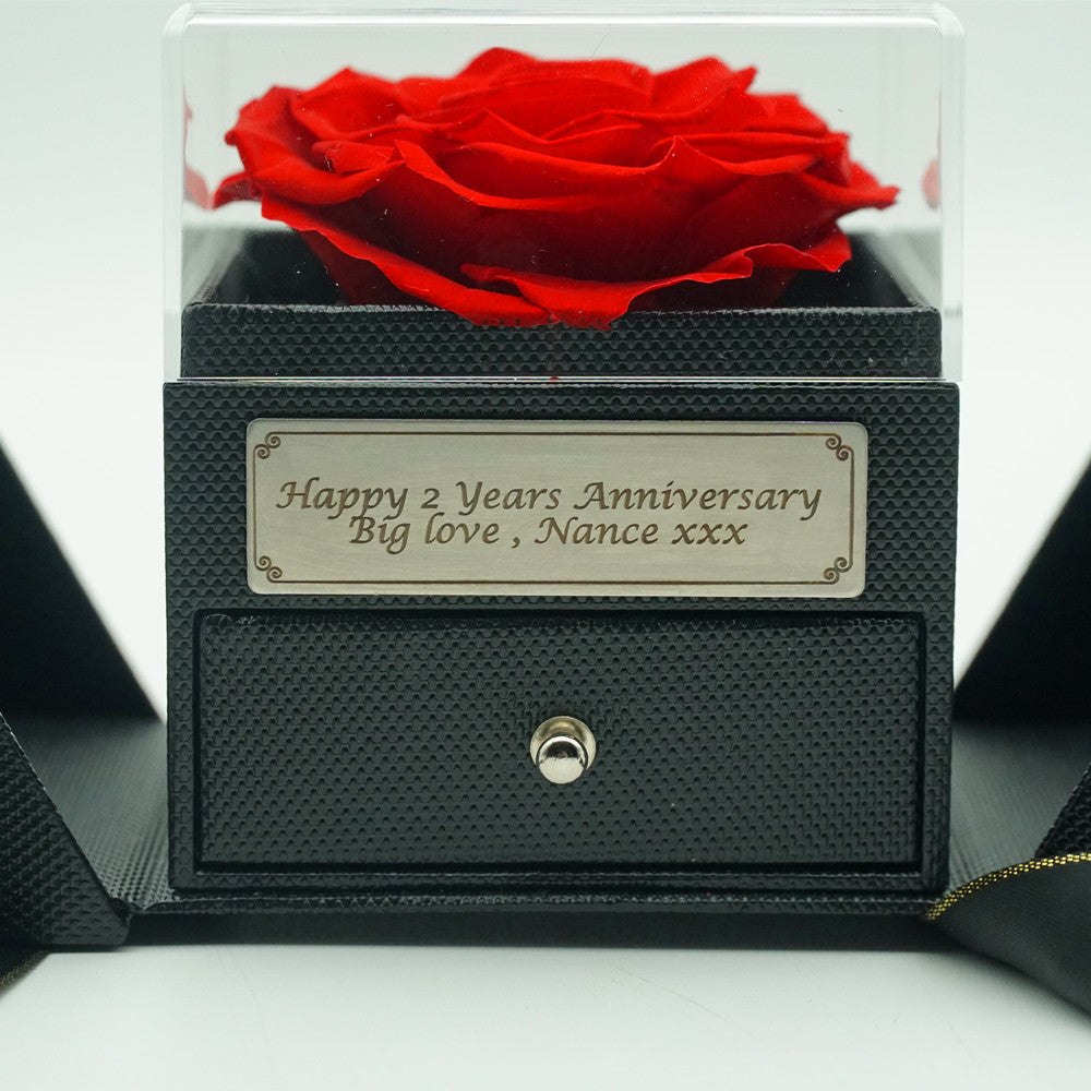 Personalised engraving plaque sample for Dual-Door Eternal Rose Jewelry Box