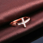 Elegant cross open silver ring in gold