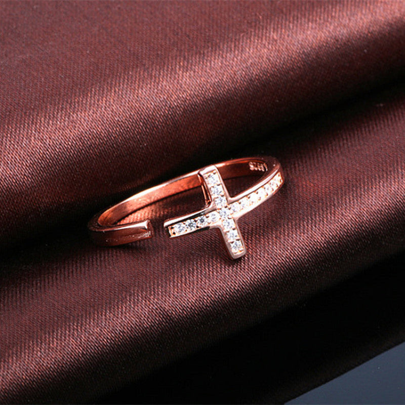 Elegant cross open silver ring in gold