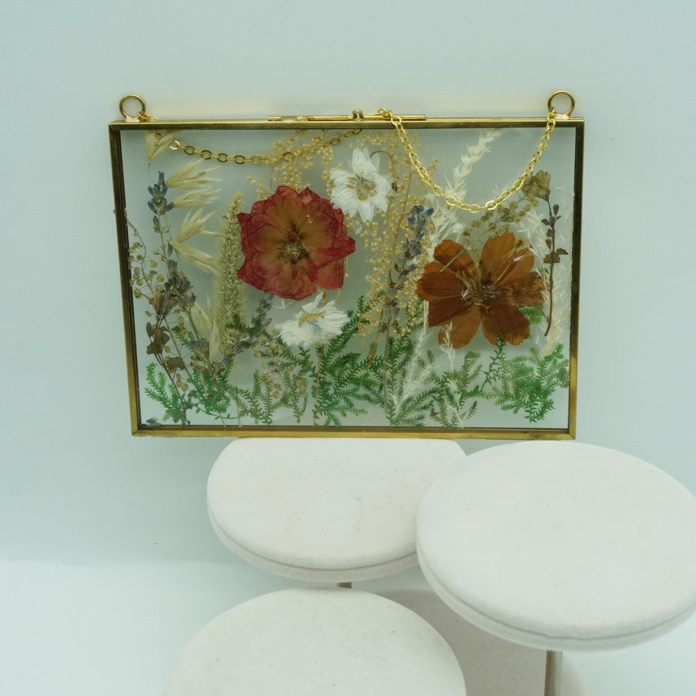 Eternal pressed bouquet in metal frame landscape, front view