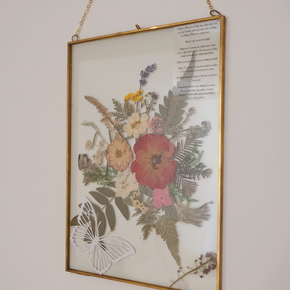 Eternal pressed bouquet in metal frame portrait, front view