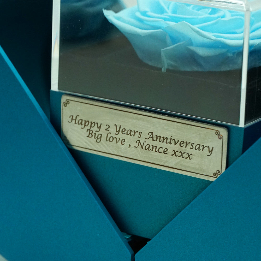 Personalised engraving plaque sample for Eternal Rose Apple & Jewelry Gift Box