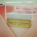 Custom message example on personalised plaque for Eternal Rose Apple & Jewelry Gift Box