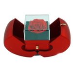 Eternal rose apple and jewelry gift box in red, front view