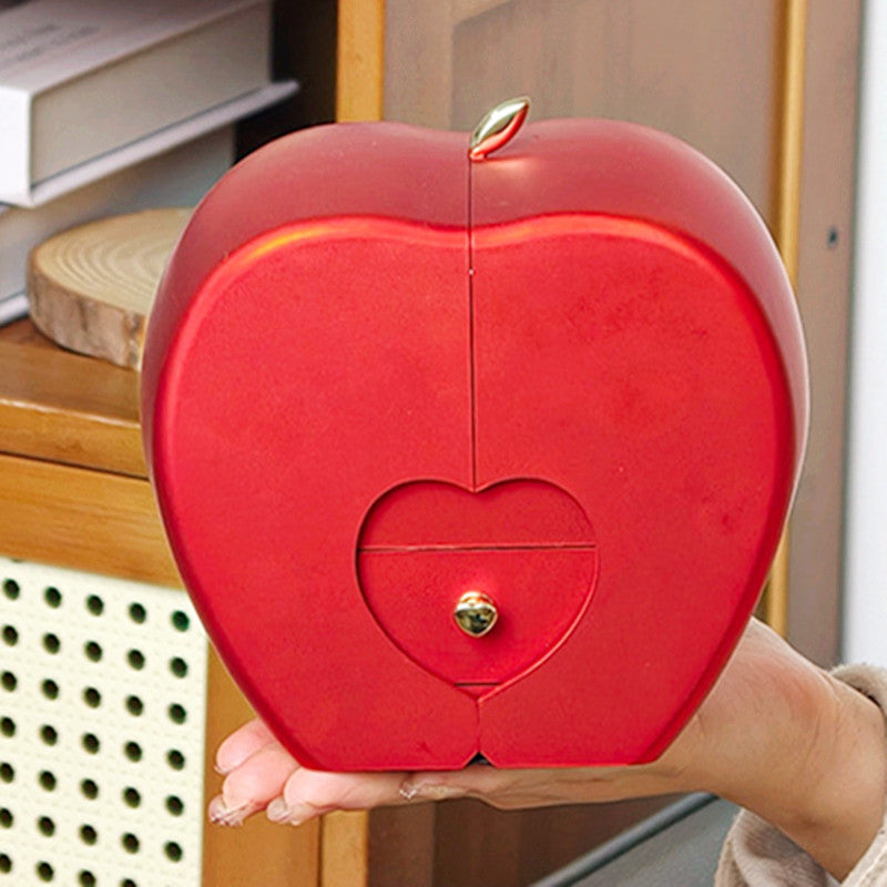 Red eternal rose apple and jewelry gift box displayed as a gift