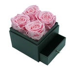 Close-up of pink eternal rose jewelry drawer box design