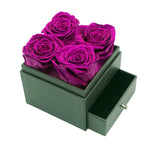 Close-up of purple eternal rose jewelry drawer box design