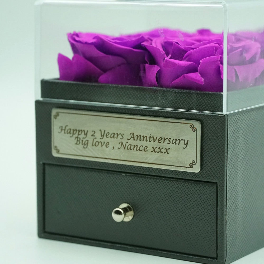 Personalised engraving plaque sample for Eternal Rose Jewelry Drawer Box