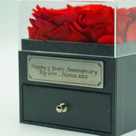 Custom message example on personalised plaque for Eternal Rose Jewelry Drawer Box