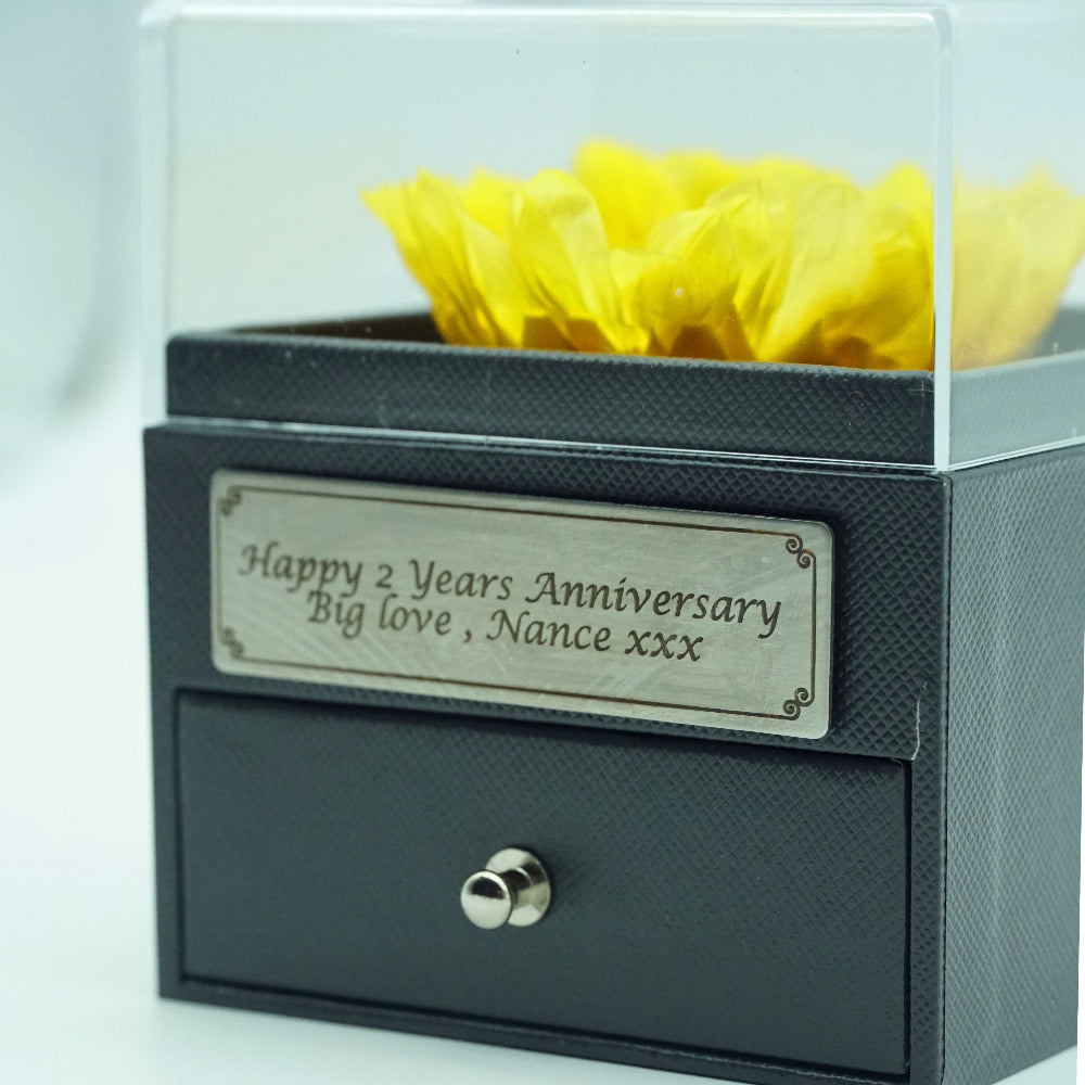 Personalised engraving plaque sample for Eternal Sunflower Jewelry Drawer Box