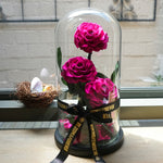 Everlasting rose dome trio in purple, angled or detail view