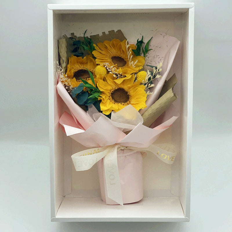 Fairy Light Eternal medium bouquet in sunflower, front view