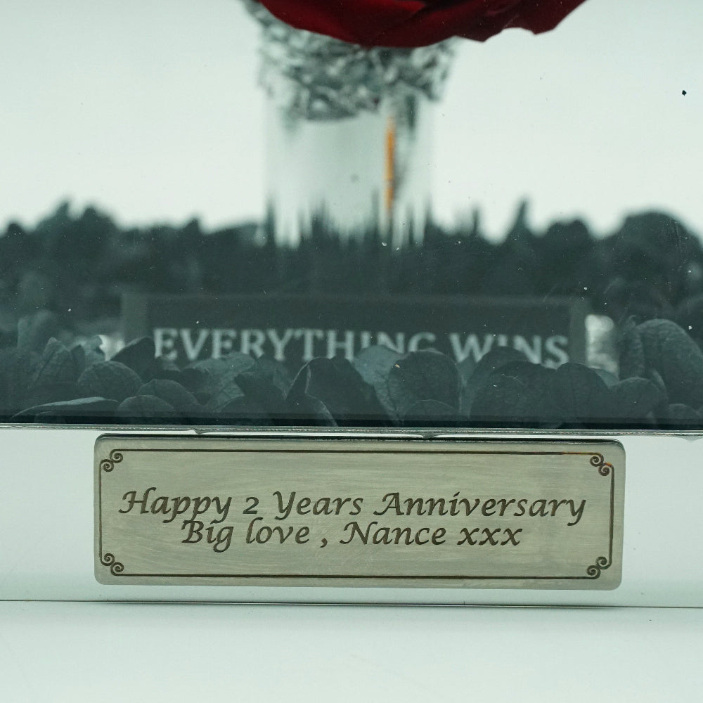 Personalised engraving plaque sample for Giant Eternal Red Rose - Acrylic Box Gift