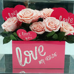 Close-up of grand eternal rose garden in acrylic box gift