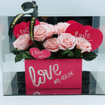 Grand eternal rose garden in acrylic box gift, front view
