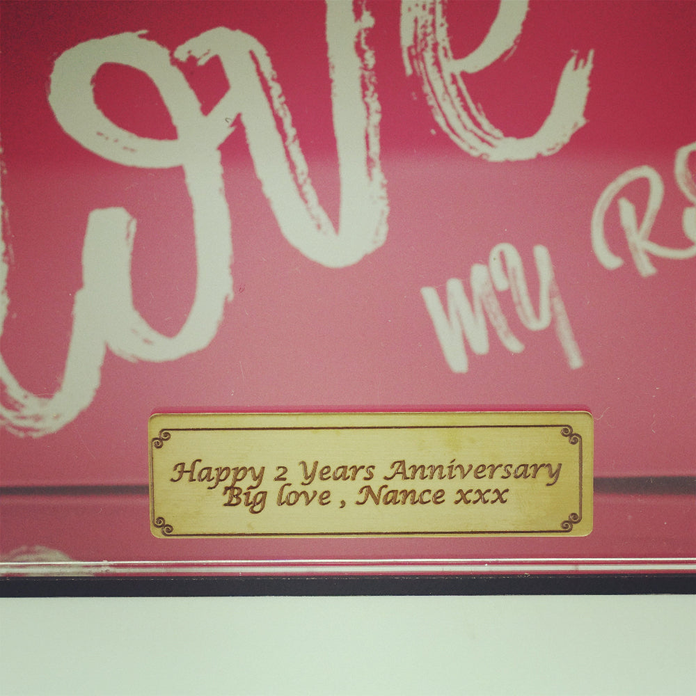 Custom message example on personalised plaque for Grand Eternal Rose Garden - Acrylic Box Gift