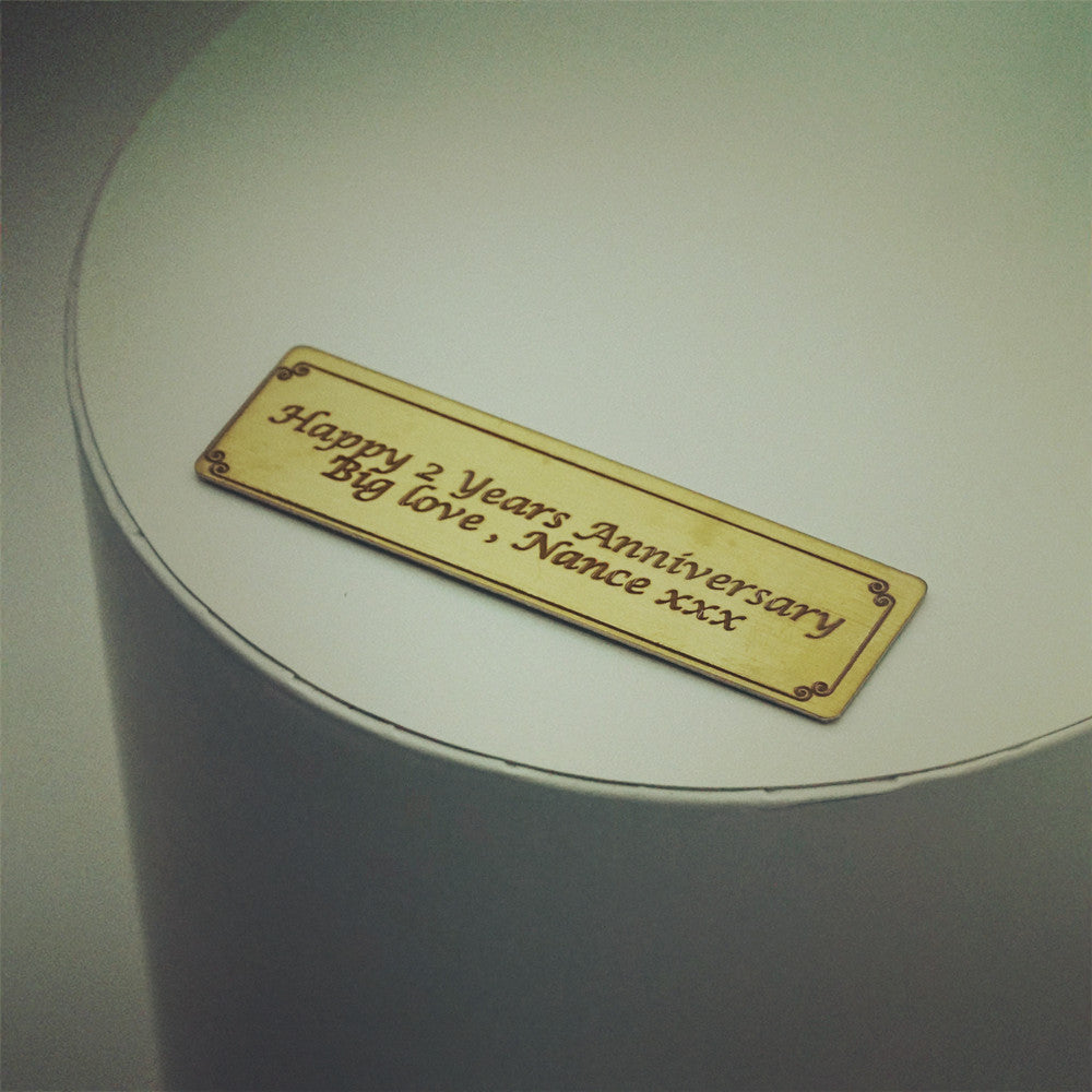 Custom message example on personalised plaque for Classic Round Eternal Rose Gift Box-Pink