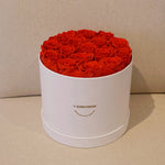 Close-up of red grand round eternal rose gift box design