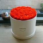 Close-up of red grand round eternal rose gift box design