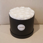 Close-up of white grand round eternal rose gift box design