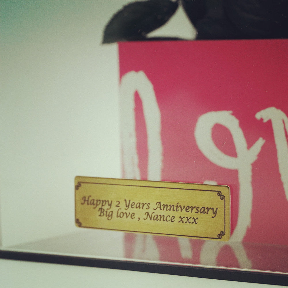 Personalised engraving plaque sample for Luxury Eternal red Rose -Acrylic Box Gift