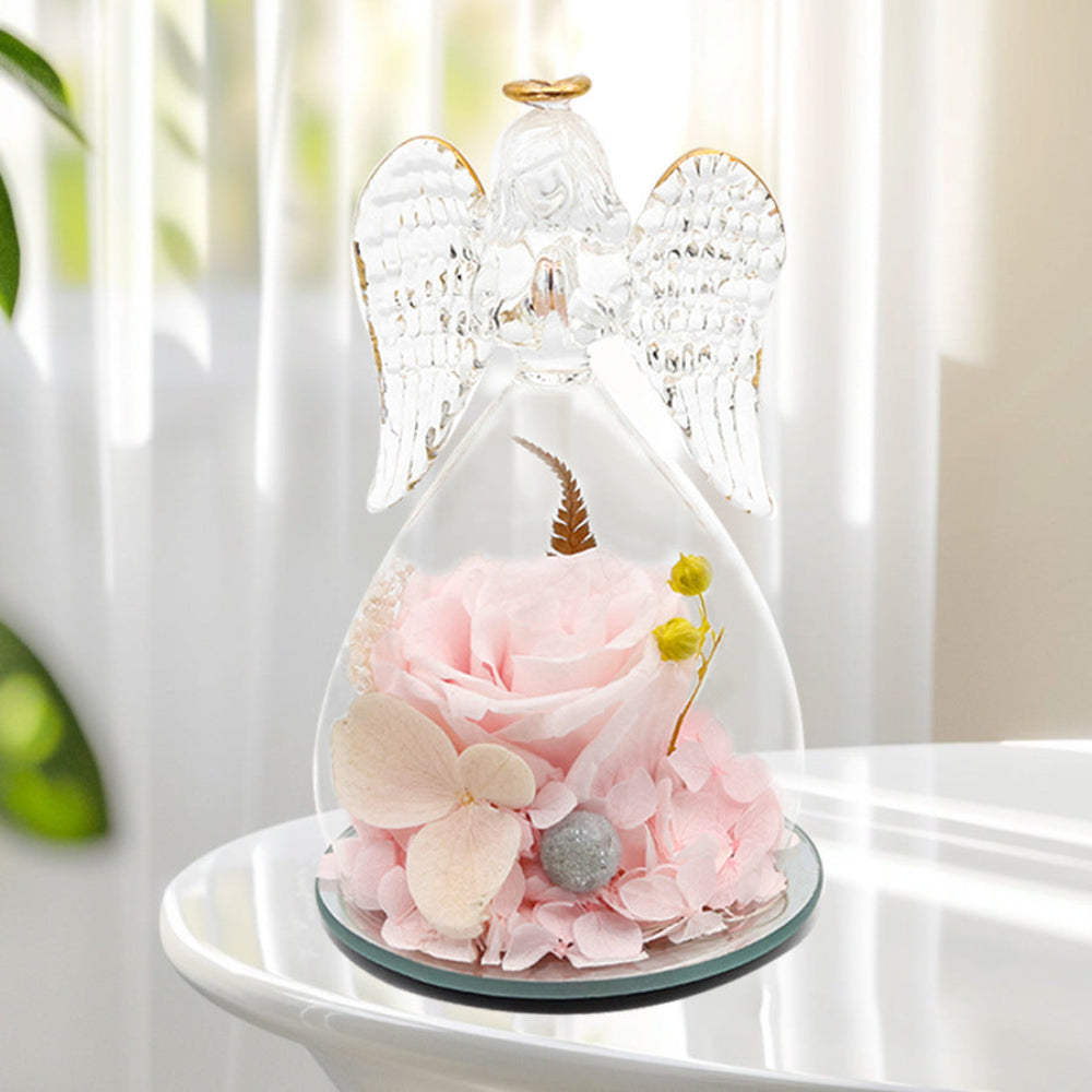 Mini everlasting pink rose dome – Angel’s Embrace, front view