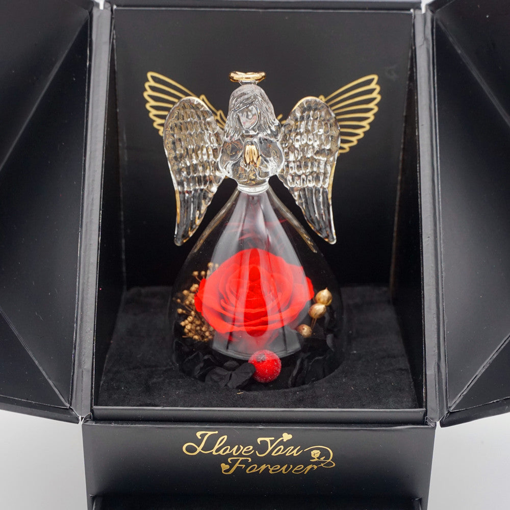 Mini everlasting red rose dome – Angel’s Embrace displayed in gift box