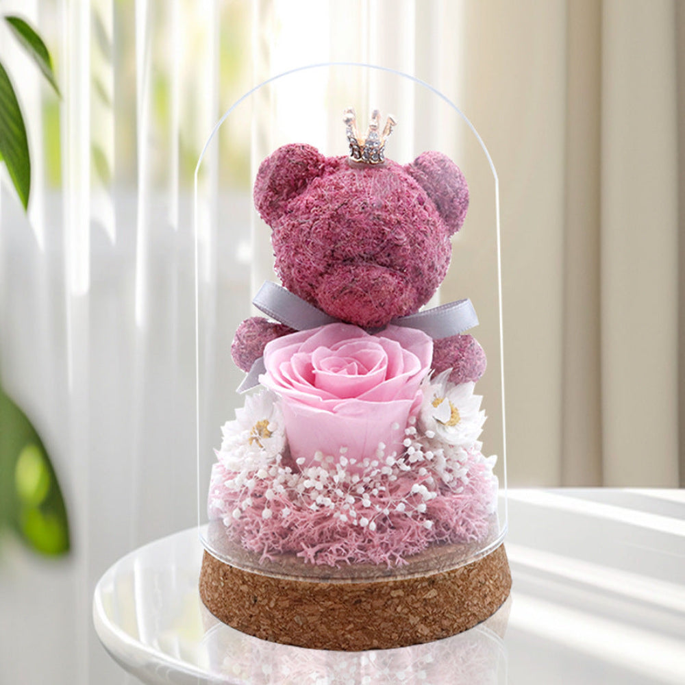 Mini everlasting pink rose dome – Crown of Love, front view