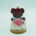 Mini everlasting pink rose dome – Crown of Love, angled or detail view