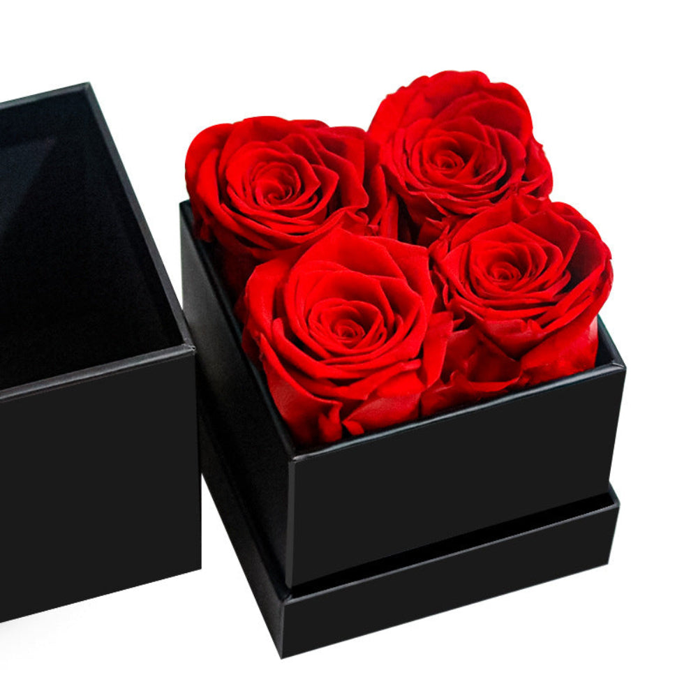 Mini square eternal rose gift box in red, front view