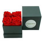 Mini square eternal rose gift box in red with logo on lid
