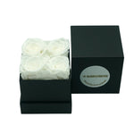 Mini square eternal rose gift box in white with logo on lid