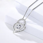 Close-up of Moon & Back sterling silver heart necklace design