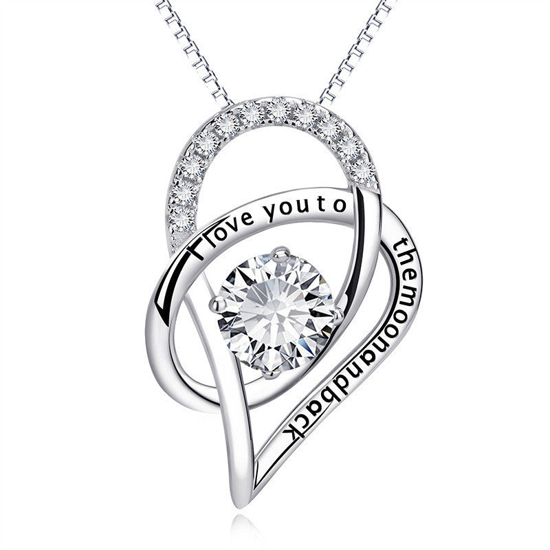 Moon & Back sterling silver heart necklace, front view