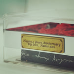 Personalised engraving plaque sample for Petite Eternal Red Rose - Acrylic Handbag Gift Box