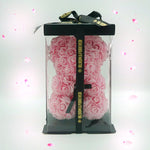 Pink rose bear, 25cm, displayed in gift box