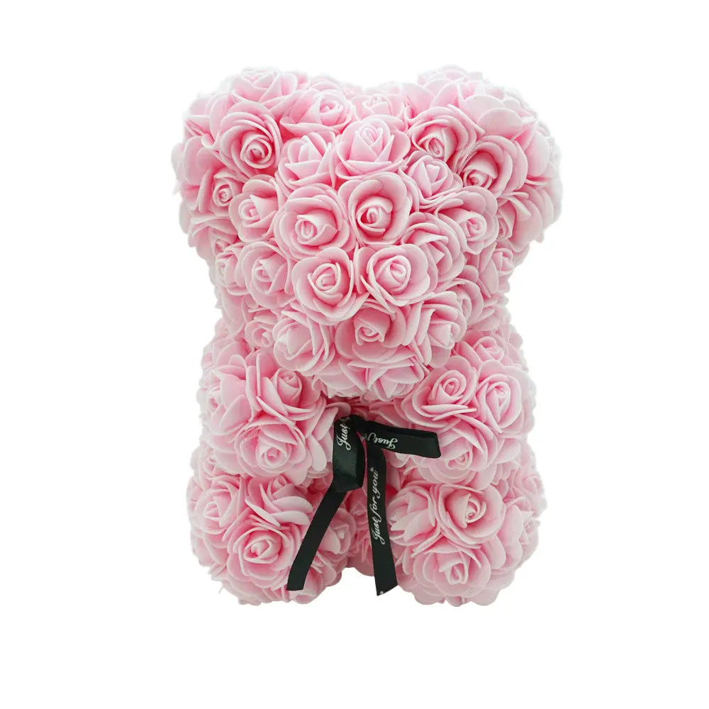 Pink rose bear, 25 cm, front view