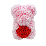 Pink rose bear with red heart, 25 cm, front view
