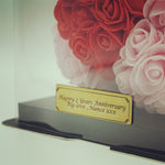 Personalised engraving plaque sample for Pink Rose Bear (Red Heart) - 25cm