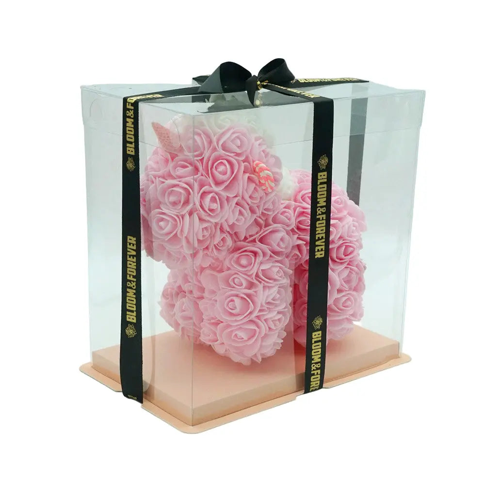 Pink unicorn rose bear, 25 cm, displayed in gift box 