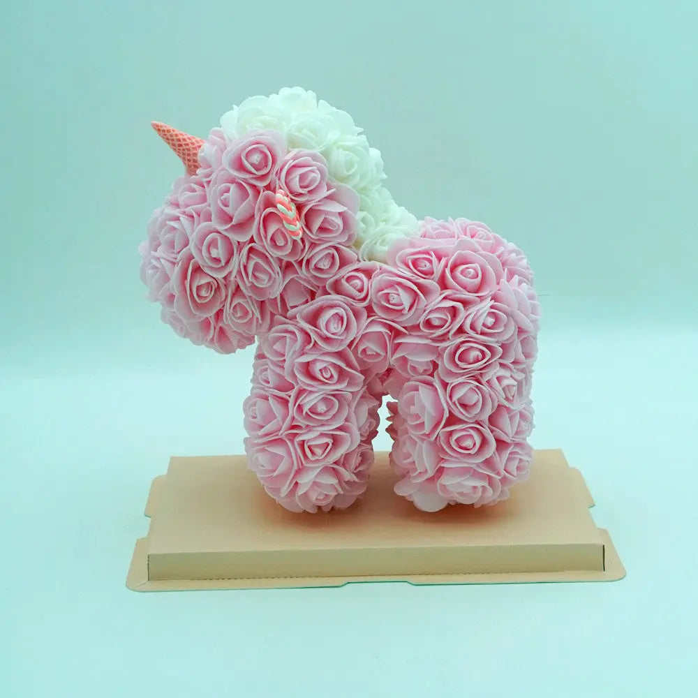 Pink unicorn rose bear, 25 cm, front view