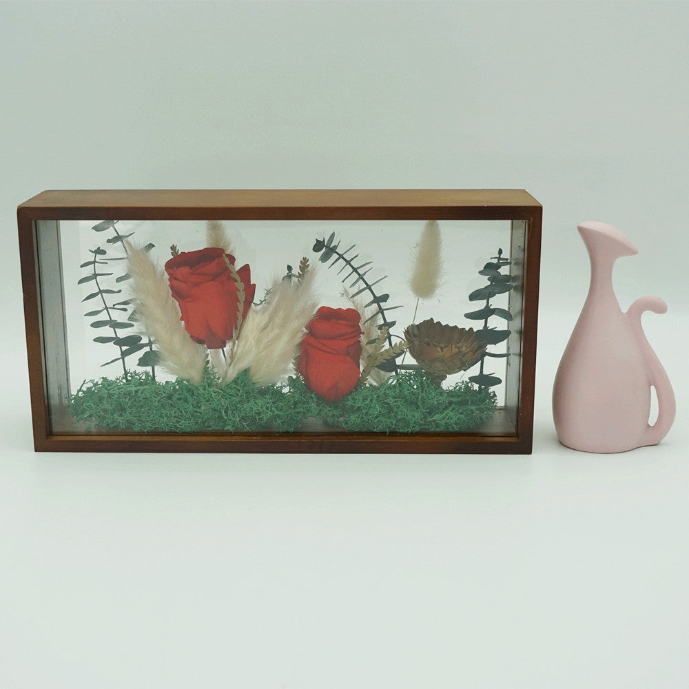 Preserved flower frame in Crimson Rose Forest, front view