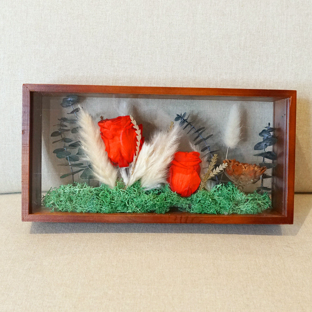 Preserved flower frame in Crimson Rose Forest, front view